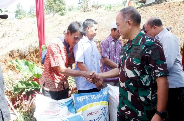 Program Ketahanan Pangan dan Hortikultura Kodim 0608/Cianjur, Wakil Aster TNI Berikan Bantuan Pupuk kepada Petani Cikancana